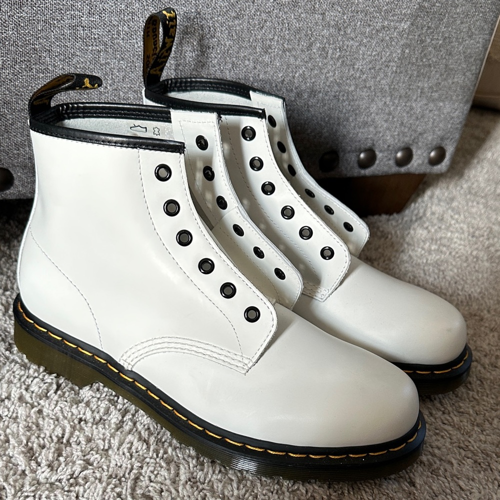 Dr. Martens White Leather Boots with Black Details